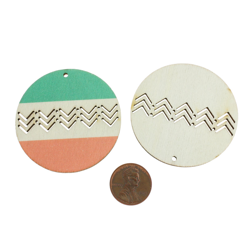 Breloque bois naturel vert et orange 50mm - WP468