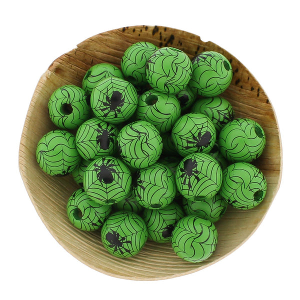 Spacer Wooden Beads 16mm - Green Spider Web - 10 Beads - BD1108
