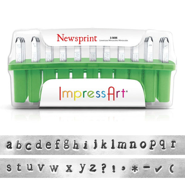 SALE Letter Metal Stamp ImpressArt NEWSPRINT Lowercase 3mm for Hand Stamping - Full Alphabet with 7 Bonus Stamps and Storage Case - 40% OFF! - AA101