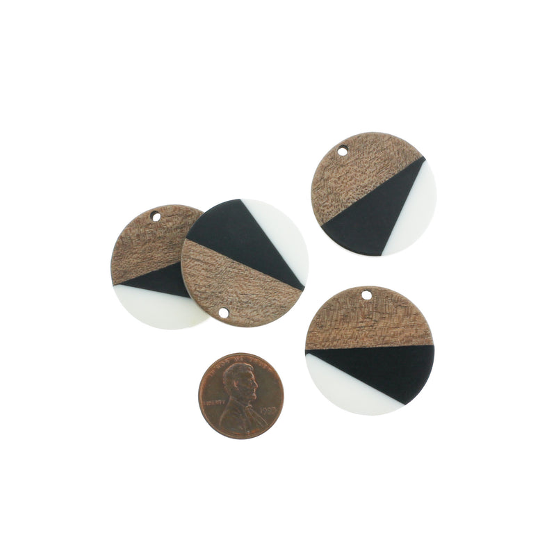 Round Natural Wood and Black and White Resin Charm 28mm - WP303