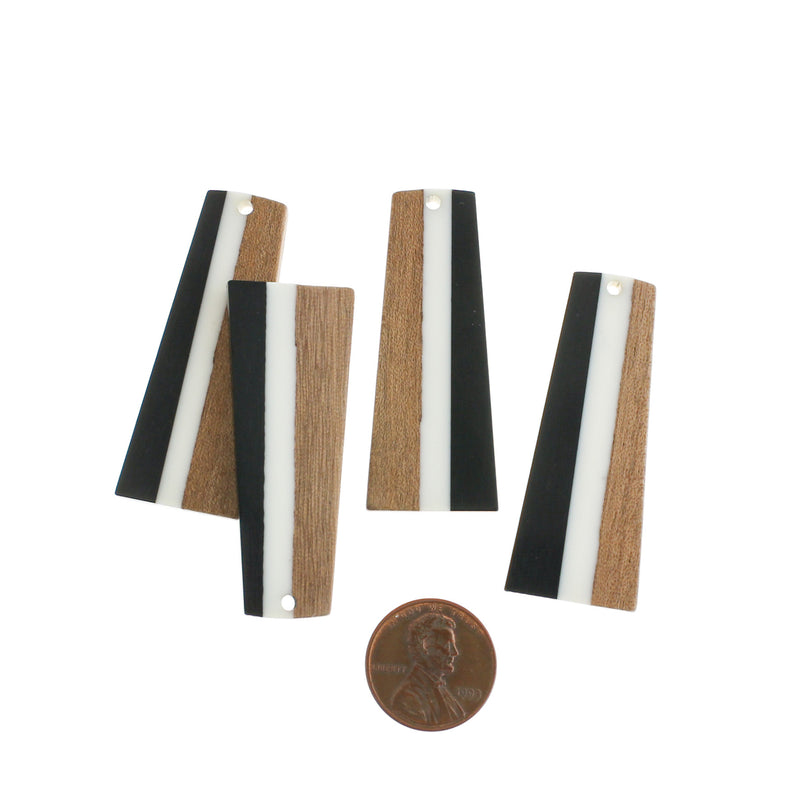 Geometric Natural Wood and Black Resin Charm 49mm - WP494