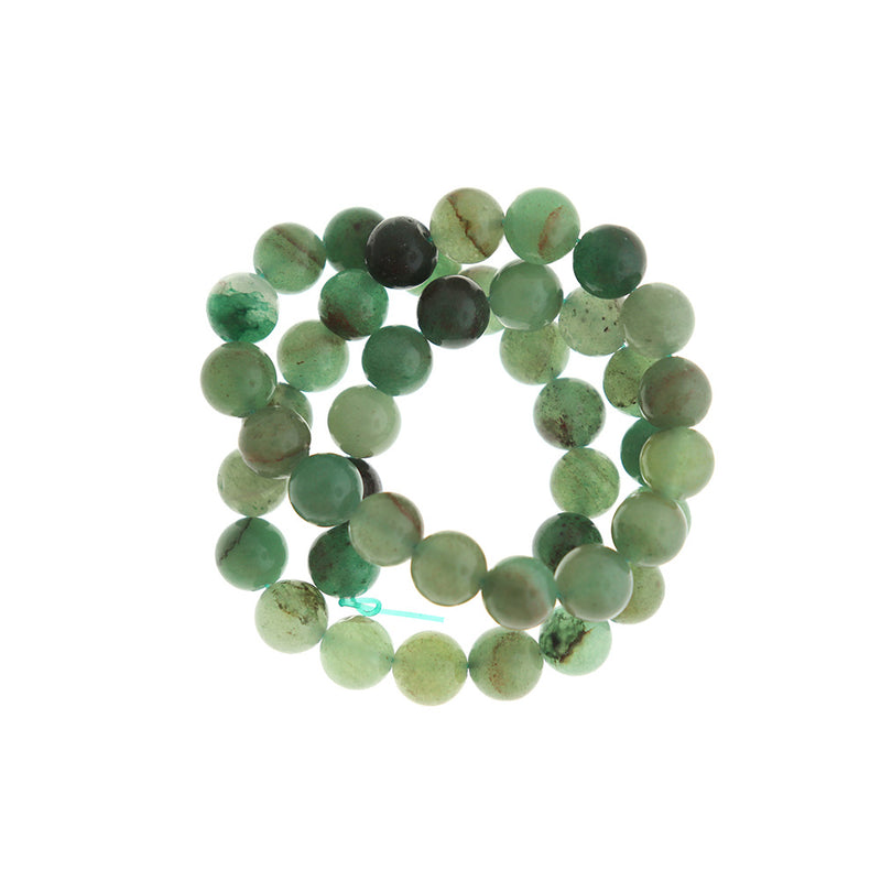 Perles rondes en aventurine naturelle 8 mm - Vert d'eau poli - 1 rang 47 perles - BD1602
