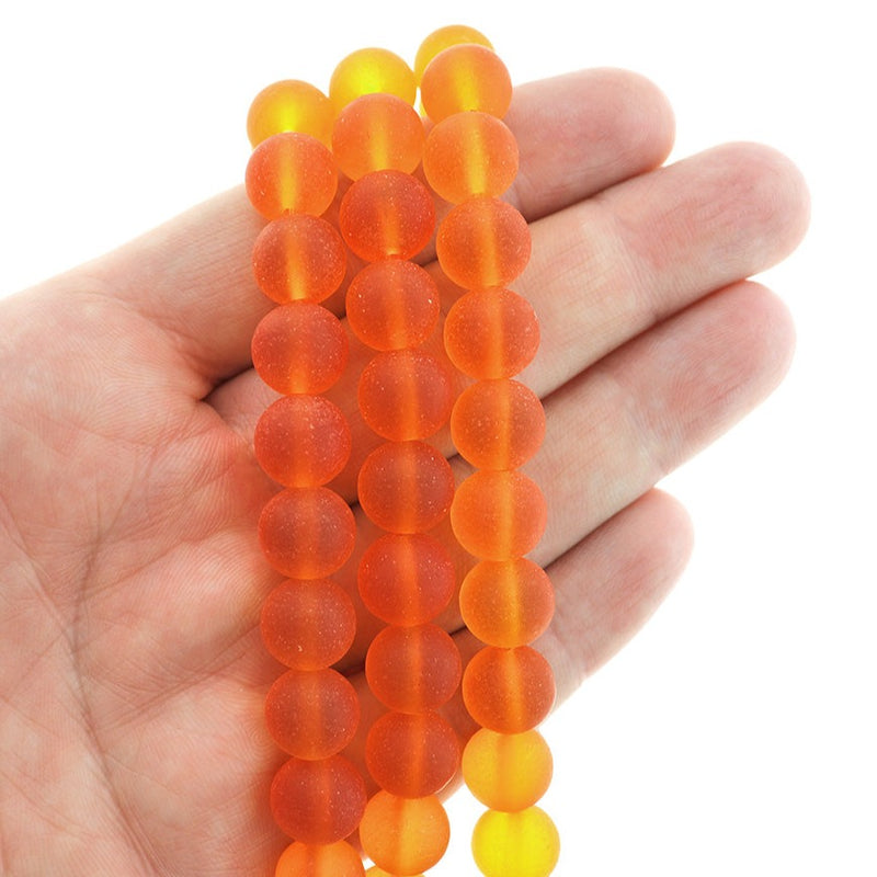 Round Cultured Sea Glass Beads 10mm - Frosted Orange - 1 Strand 19 Beads - U191