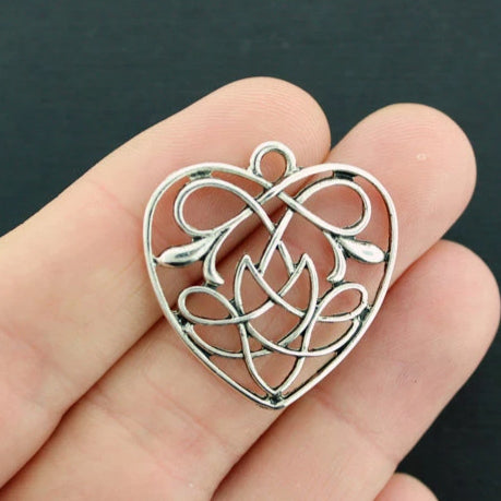 4 Celtic Knot Heart Silver Tone Charms 2 Sided - SC723