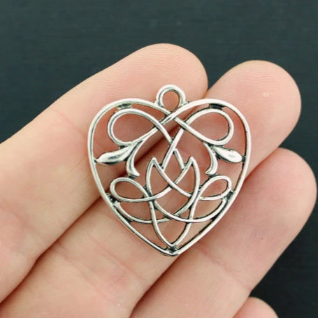 BULK 20 Celtic Knot Heart Antique Silver Tone Charms 2 Sided - SC723