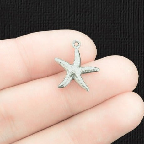 10 Starfish Silver Tone Stainless Steel Charms 2 Sided - MT480