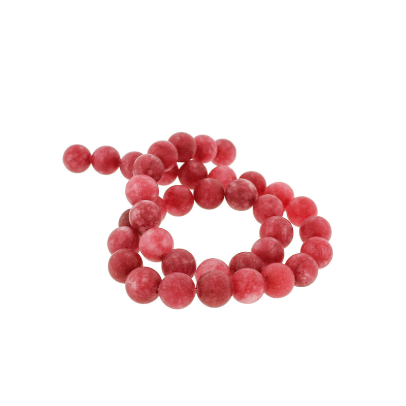 Round Natural Jade Beads 10mm - Frosted Ruby Red - 1 Strand 38 Beads - BD349