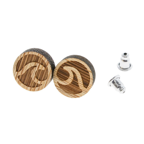 Wood Stainless Steel Earrings - Wave Studs - 12mm x 12mm - 2 Pieces 1 Pair - ER032