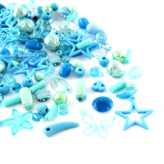 Assorted Acrylic Beads - Sky Blue Grab Bag - 50g 60-90 beads - BD1189