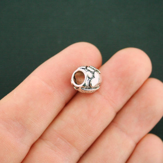 Round Spacer Beads 10mm x 11mm - Silver Tone - 4 Beads - SC7284