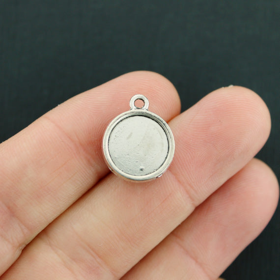 5 Druzy Antique Silver Tone and Resin Cabochon Charms - Z728