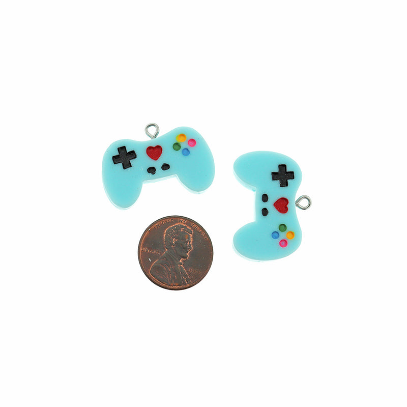 4 Blue Game Controller Acrylic Charms - K343