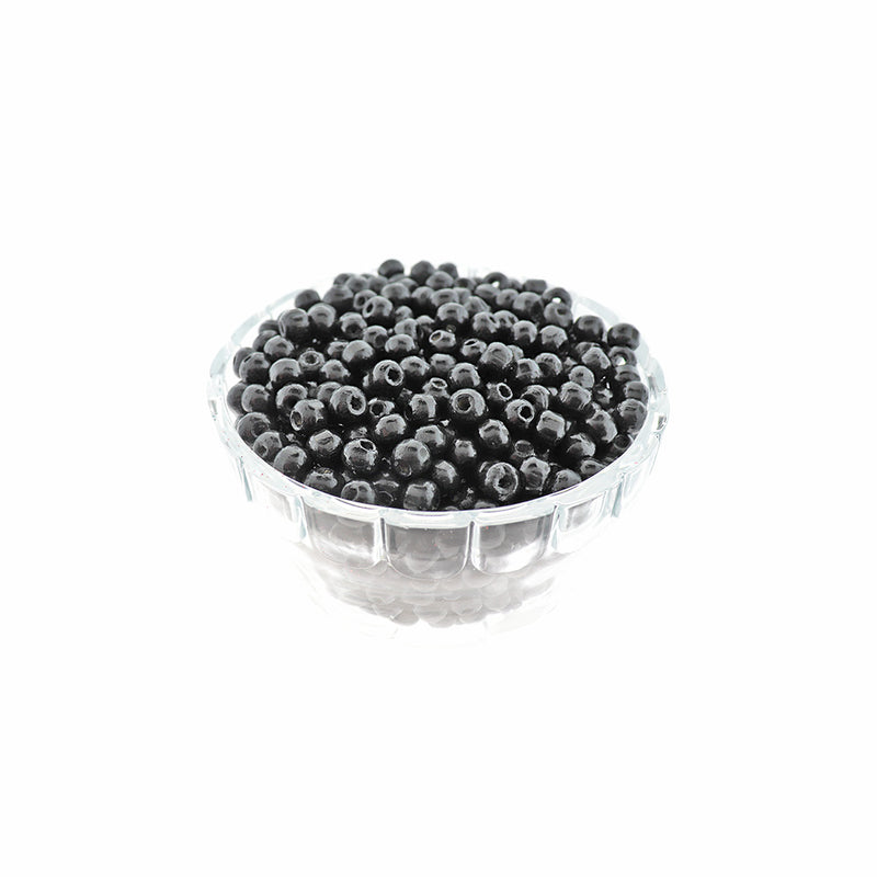 Round Wooden Beads 9mm - Black - 100 Beads - BD2194
