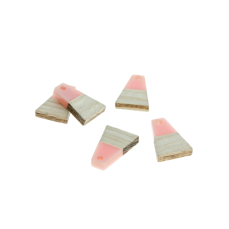 4 Geometric Natural Wood and Pink Resin Charms 18mm - WP186