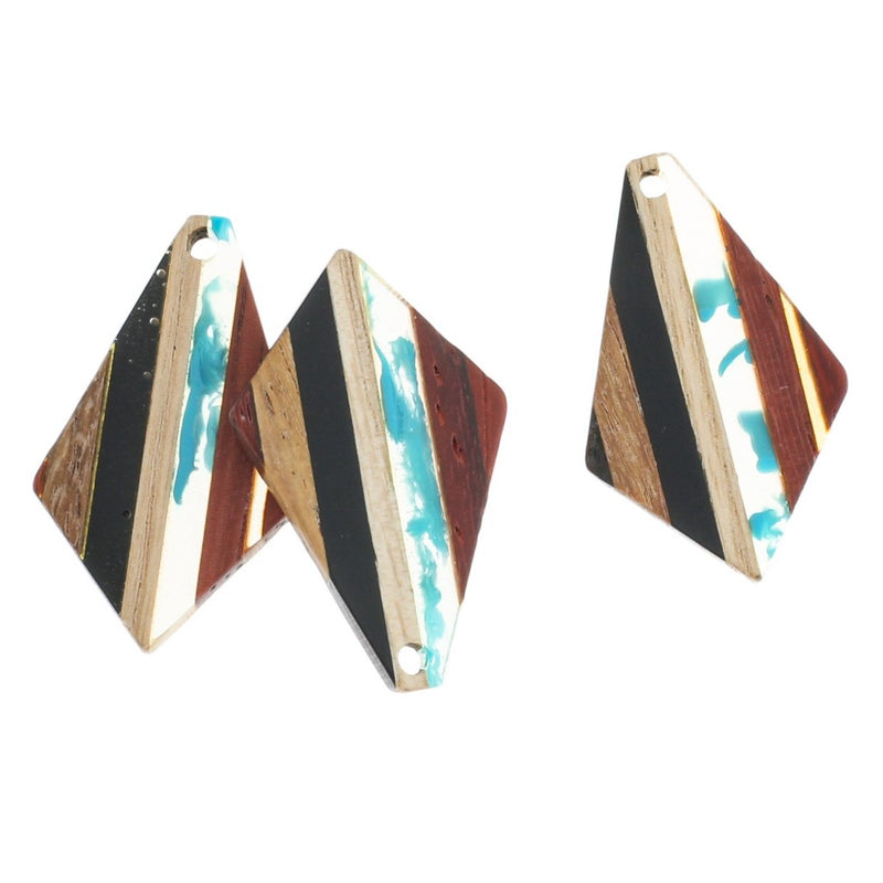 Rhombus Natural Wood and Rainbow Resin Charm 33mm - WP456