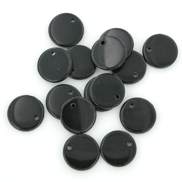 12 Black Round Acrylic Charms - Z817