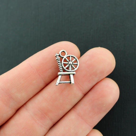 6 Spinning Wheel Antique Silver Tone Charms 2 Sided - SC6021