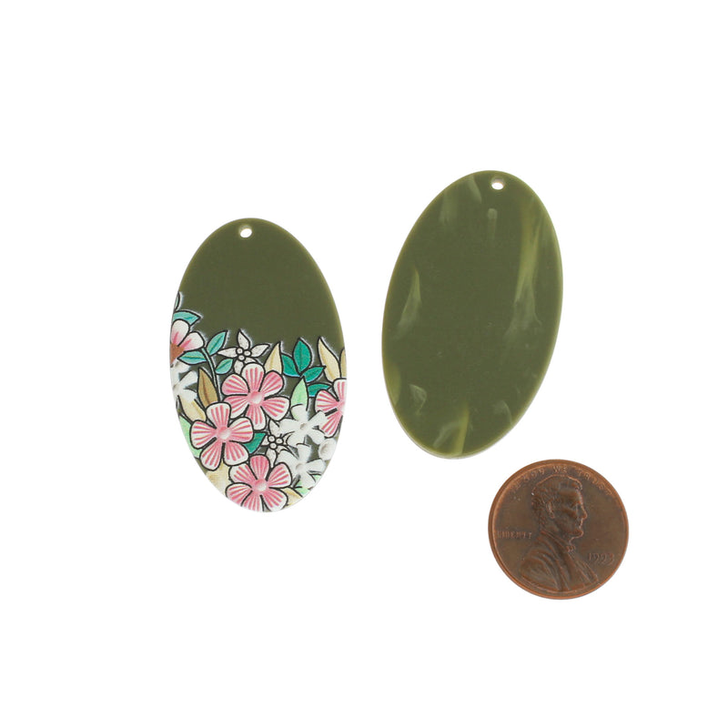 2 Painted Floral Acrylic Charms - K472