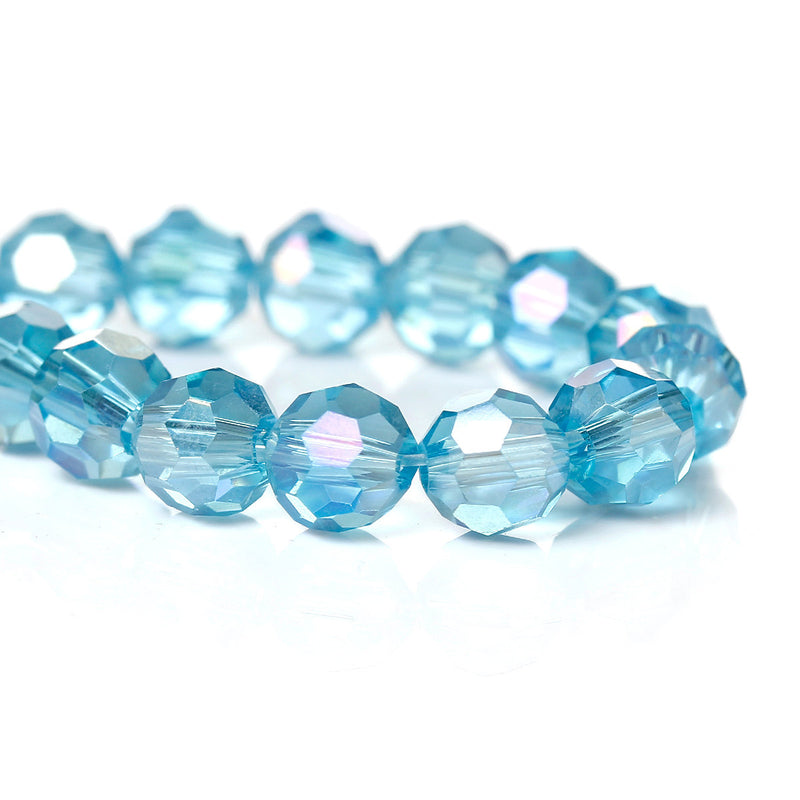Perles de Verre à Facettes 6mm - Bleu Glacé - 1 Rang 100 Perles - BD711