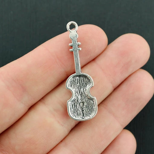 8 Violin Antique Silver Tone Charms - SC1810