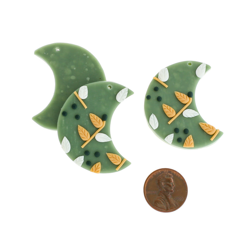 2 Leaf Crescent Moon Polymer Clay Charms - K138