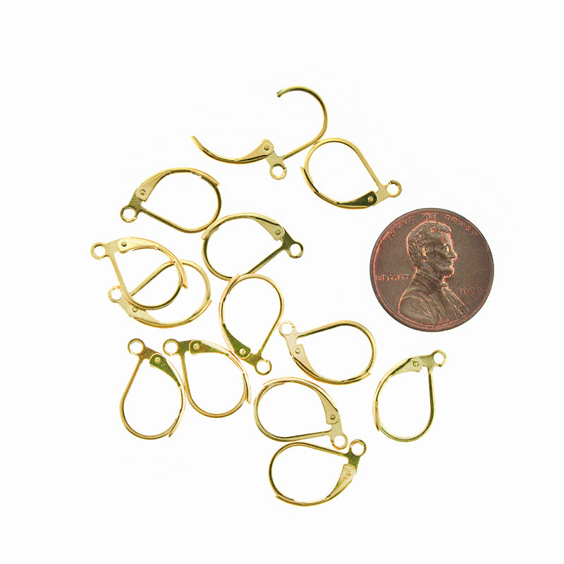 Boucles d'oreilles en acier inoxydable doré - Fils à levier arrière - 15,5 mm x 10 mm - 10 pièces 5 paires - FD891