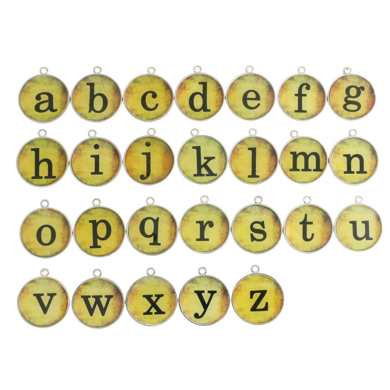 26 Alphabet Antique Silver Tone Cabochon Charms - 1 Set - ALPHA3430