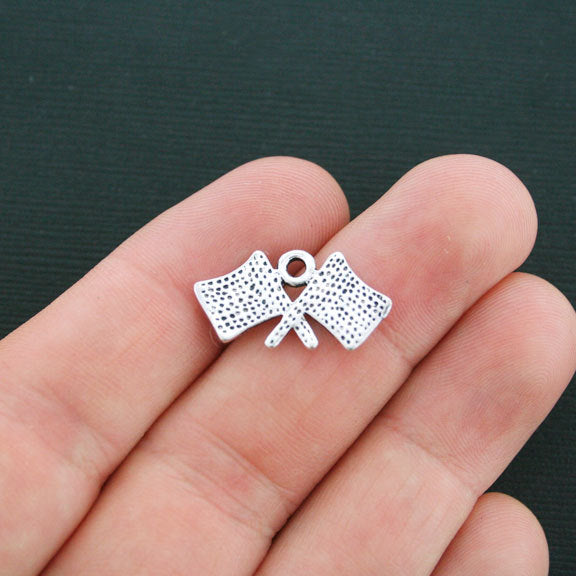4 Checkered Flags Antique Silver Tone Charms - SC4205