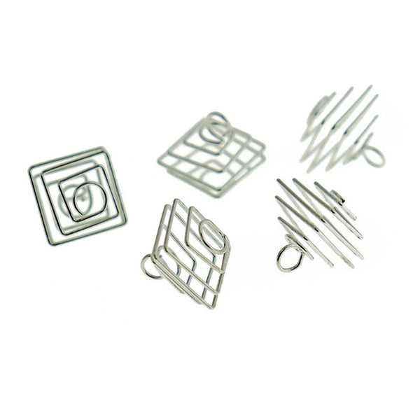 Cages de perles spirales géométriques argentées - 14 mm x 13 mm - 10 pièces - FD1066