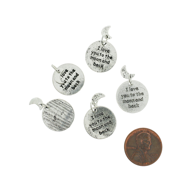 BULK 25 I Love you to the Moon and Back Antique Silver Tone Charms 2 Piece Set - SC5770