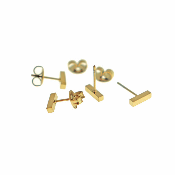 Gold Tone Stainless Steel Earrings - Bar Studs - 8mm x 3mm - 2 Pieces 1 Pair - ER796