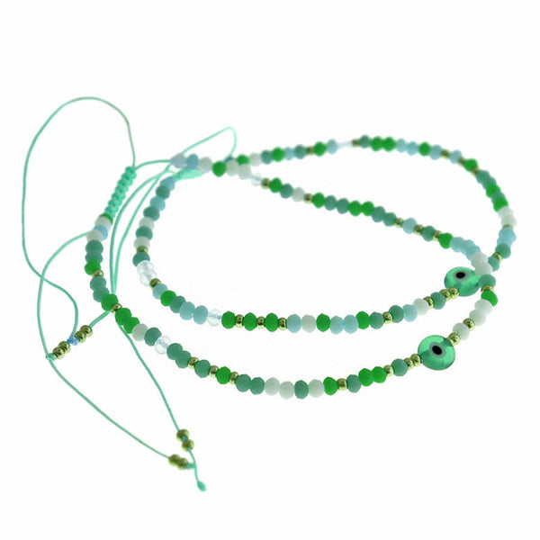 Base de bracelet de connecteur réglable en nylon vert avec mauvais œil 3-7,5"- 4 mm - 1 bracelet - N811