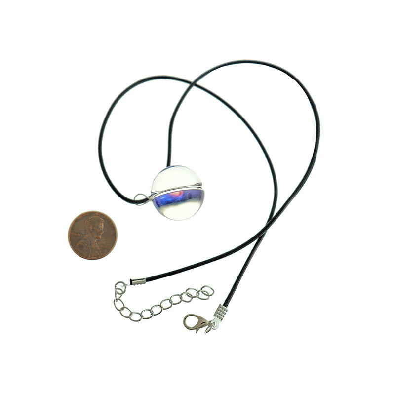 Wax Cord Chain Necklace 18" With Galaxy Glass Pendant - 1.6mm - 1 Necklace - Z162