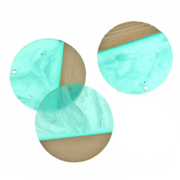 Round Natural Wood and Resin Charm 38mm - Turquoise - WP548