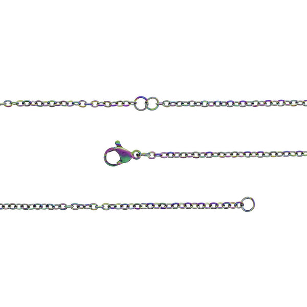 Collier de chaîne de connecteur de gourmette en acier inoxydable plaqué arc-en-ciel 16 "- 2mm - 1 collier - N759