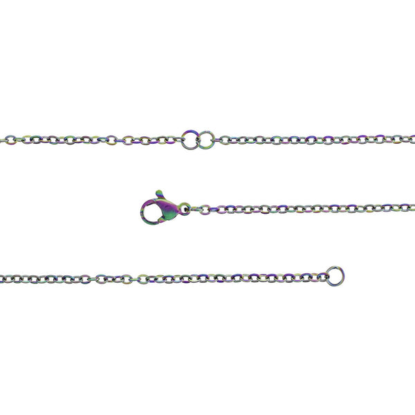 Rainbow Electroplated Stainless Steel Curb Connector Chain Necklace 16"- 2mm - 1 Necklace - N759