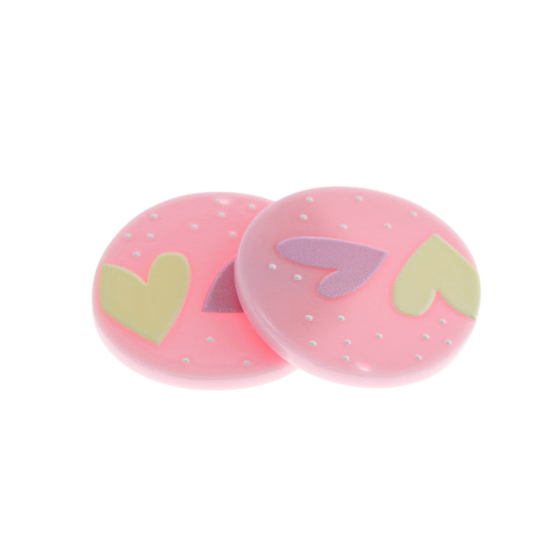 2 Pink Heart Acrylic Charms - K078