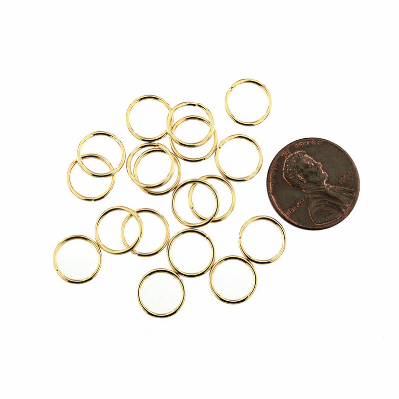 Anneaux en acier inoxydable doré 10 mm x 1 mm - Calibre 18 ouvert - 25 anneaux - SS073