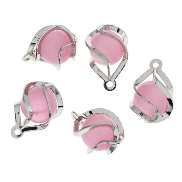 2 Pink Cats Eye Gemstone Pendants - GEM165
