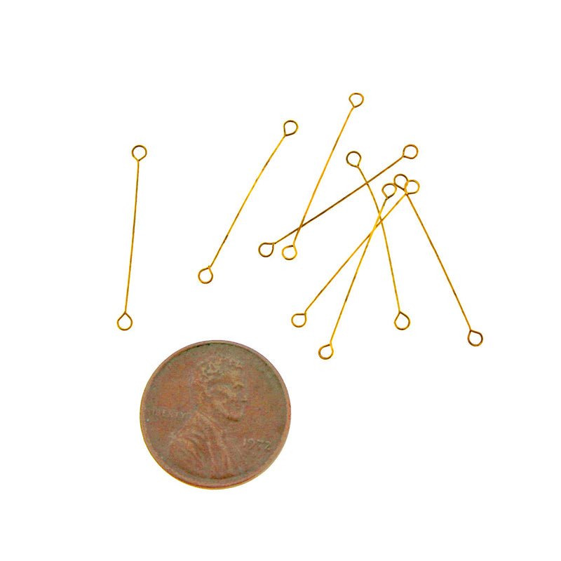 Gold Tone Brass Double Eye Pins - 20mm - 15 Pieces - PIN110