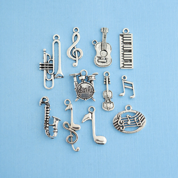Music Charm Collection Antique Silver Tone 11 Different Charms - COL013