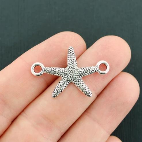 4 Starfish Connector Antique Silver Tone Charms - SC2208