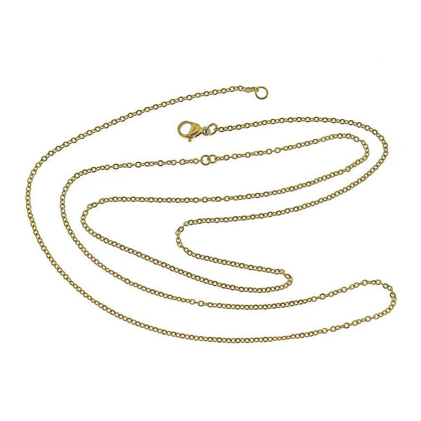 Gold Stainless Steel Cable Chain Connector Necklace 16.5" - 2mm - 1 Necklace - N629