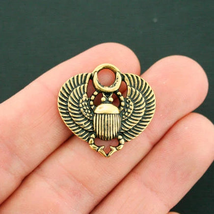 4 Scarab Beetle Antique Gold Tone Charms - GC695