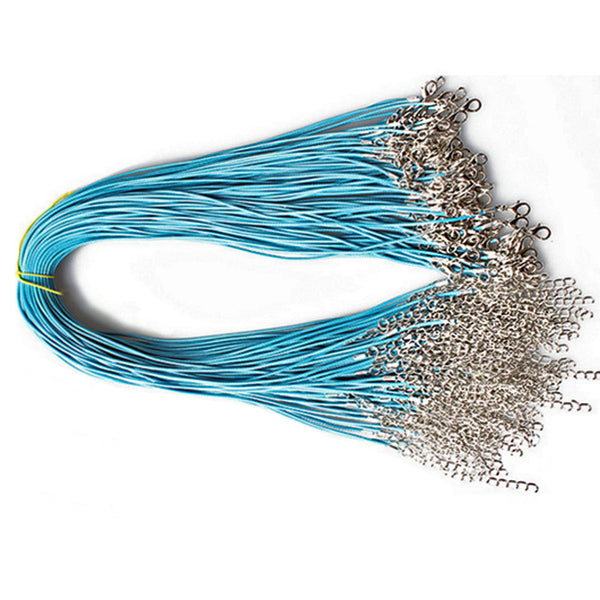 Light Blue Wax Cord Necklace 18" Plus Extender - 2mm - 10 Necklaces - N202