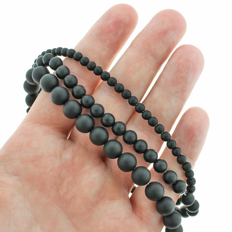 Perles d'agate naturelle rondes 4mm -8mm - Choisissez votre taille - Noir mat - 1 brin complet de 15" - BD1873