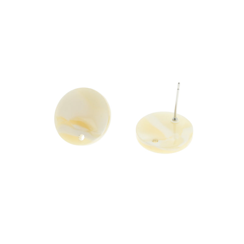 Boucles d'Oreilles Résine Acier Inoxydable - Clous Tourbillons Blancs - 15mm x 2mm - 2 Pièces 1 Paire - ER171
