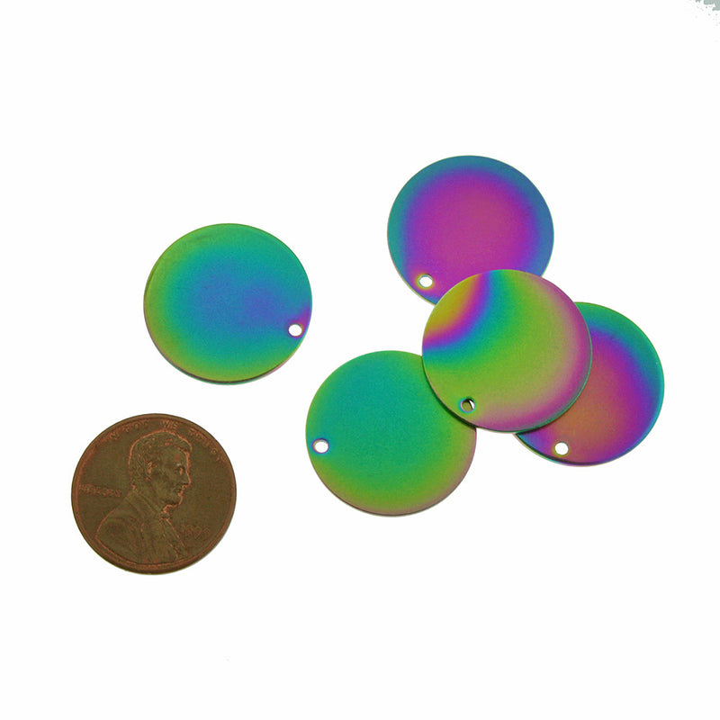 Round Stamping Blanks - Rainbow Electroplated Stainless Steel - 20mm - 4 Tags - MT315