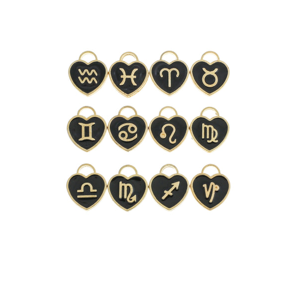 Zodiac Heart Charm Collection Gold Tone Enamel 12 Different Charms - COL229H
