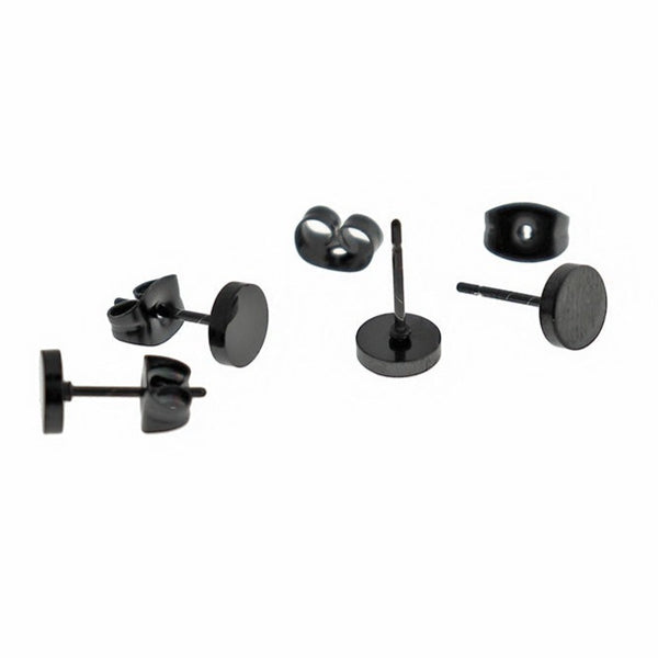 Gunmetal Black Stainless Steel Earrings - Round Studs - 6mm - 2 Pieces 1 Pair - ER490